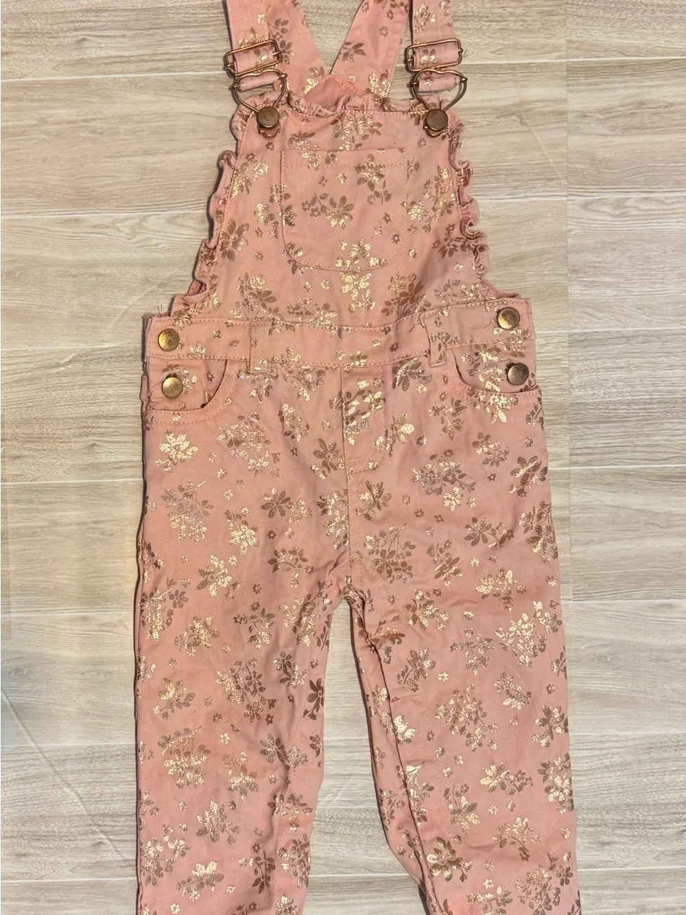 Source Unknown Pink Floral Overalls with Gold Accents